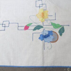 Tablecloth Vintage Floral w appliqué & embroidered flowers & cut-work 30" x 30"
